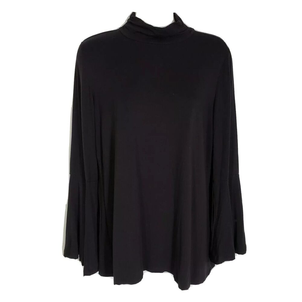 Alfani Womens Top Size Small Black Mock Neck Jersey Bell Sleeves Pullover Shirt